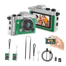 Pocket Mini Camera, Y2K Retro Keychain Digital Camera with Leather Body, Green
