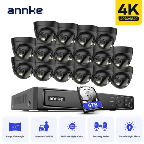 ANNKE 16CH NVR 4K PoE 180° Dual Lens Security Camera System 2-Way Audio Color AI