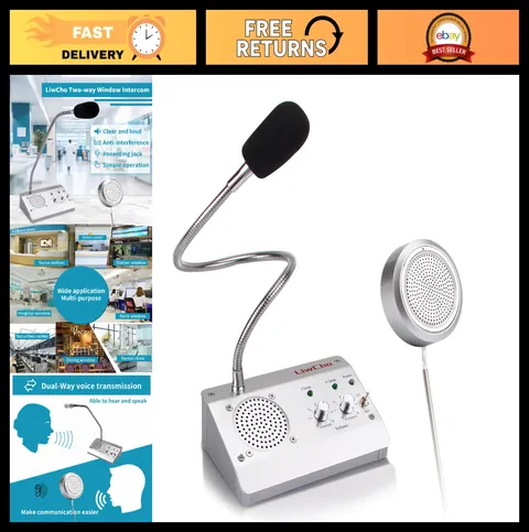 Dual-Way Intercom System for Windows, High Power Speaker & Microphone, Office/Ba
