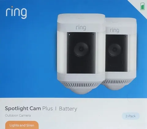 Ring Spotlight Cam Plus Camera Indoor/Outdoor Wireless + Battery - 2-Pack- White