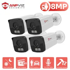 1-4 Anpviz 4K 8MP POE IP Security Camera Color Night Vision Outdoor Audio H.265