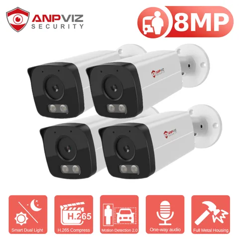 1-4 Anpviz 4K 8MP POE IP Security Camera Color Night Vision Outdoor Audio H.265