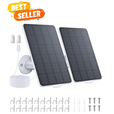 3W Solar Panel for Battery-Powered Security Cameras,USB-C & Micro USB Solar C...