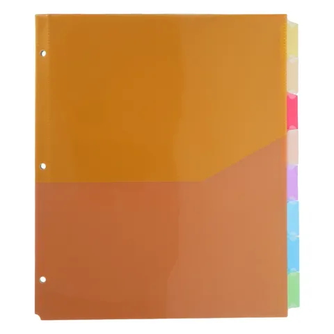 8pcs Plastic Binder Dividers with Pockets, 3-Hole Punched, Sturdy & Colorful