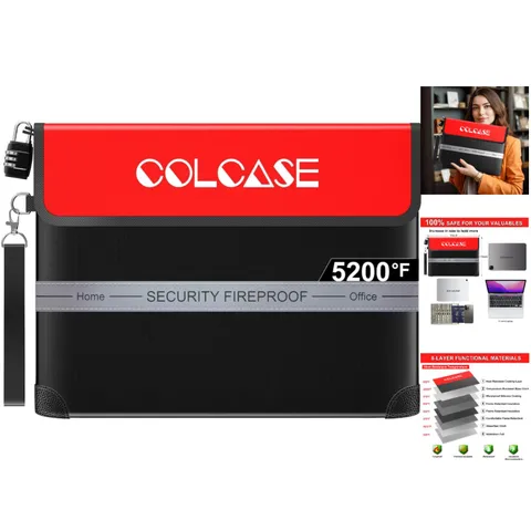 Fireproof Document Bag with Lock - 5200℉ Waterproof Safe for Valuables 15x11