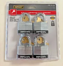 Defiant Laminated Steel Padlock 4-Pack with Keys - New
