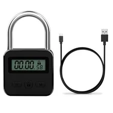  Time Lock USB Rechargeable Timer Padlock Travel Electronic Timer-Black D5K5
