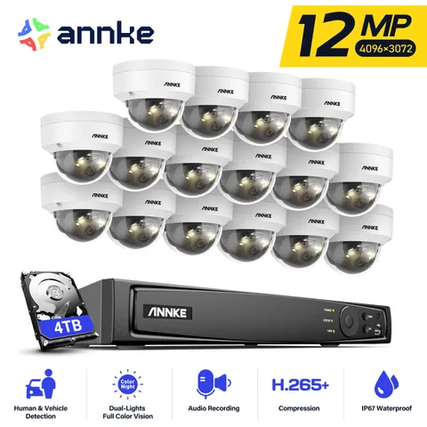 ANNKE 8CH 16CH 12MP Audio PoE Security IP Camera System Outdoor Color Night IP67