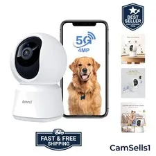 4MP Pet Camera P2Q, 5G WiFi 6 Indoor Security Camera, Free Phone App | Pan/Ti...