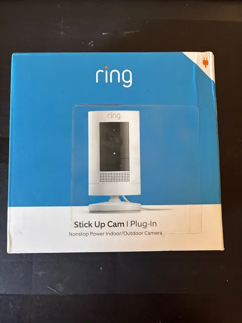 Ring Stick Up Cam Plug-In Smart Security Camera 1080p White Indoor Outdoor New