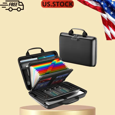 Fireproof Document Box Lockable File Organizer Hard Case Accordion Folder Laptop