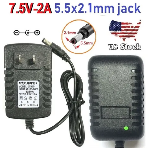 7.5V 2A 2000mA AC Adapter to DC Power Supply Charger Cord 5.5x2.1mm US plug