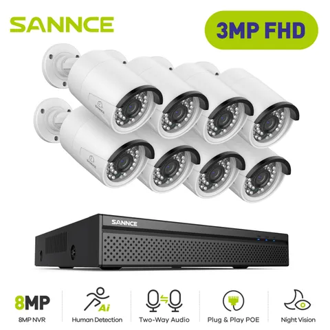 SANNCE 8CH 8MP 4K NVR 3MP POE IP Security Camera System 2 Way Audio AI Detection