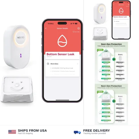 MOCREO WiFi Water Leak Detector with Alarm, Leak Severity Tracking, 2000ft Lo...