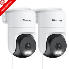VIMTAG Pan/Tilt Outdoor Security Camera, 2.5K 4MP WiFi White&Black,4MP,2Pack
