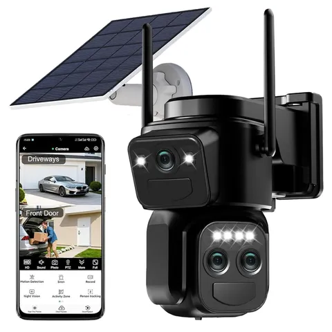 6MP Triple-Lens Solar Cameras Wireless Outdoor, 2.4G WiFi, 360° View Pan/Tilt...
