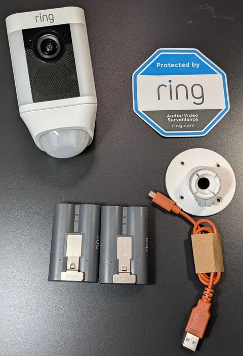 Ring Spotlight Cam Surveillance Battery Or Powered + Mount + (2) Batteries