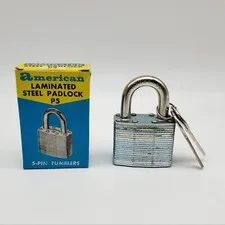 American Lock Padlock P5 Steel Body 1-1/8" L x 3/10" D Shackle Made In Italy NOS