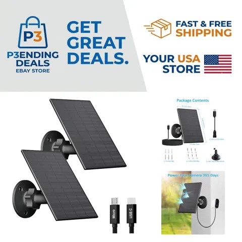 2-Pack 2W Solar Panels with Adjustable Mount & 7.2ft Cable for Security Cameras