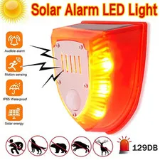 Solar Outdoor Motion Sensor Alarm-129db Dog Barking & Gunshot Sound USB Charge