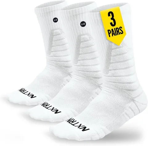 3 Pairs Compression Sports Crew Socks for Men, Cushion Athletic Socks, Basketbal