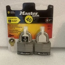 MasterLock Outdoor Padlock with Key, 1 in. Wide, 2 Pack NEW Stainless Steel