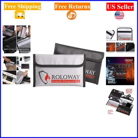 Fireproof & Water-Resistant Money Bag 2-Pack, 5x8 Inches, Gray & Black