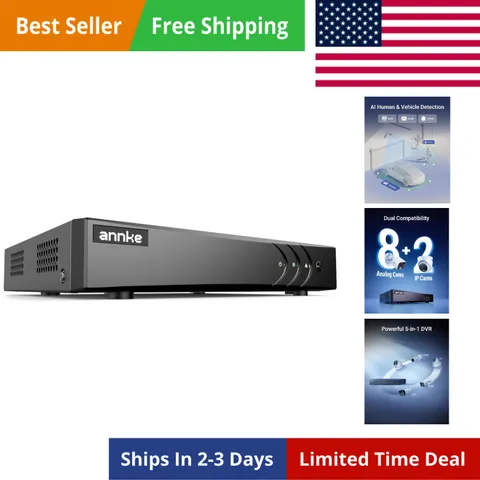 3K Lite H.265+ Security DVR Recorder with AI Human/Vehicle Detection, 8CH Hyb...