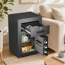 2.4 Cubic Safe Box with Drawer, Digital Home Safe with Backlit Keypad and Shelf