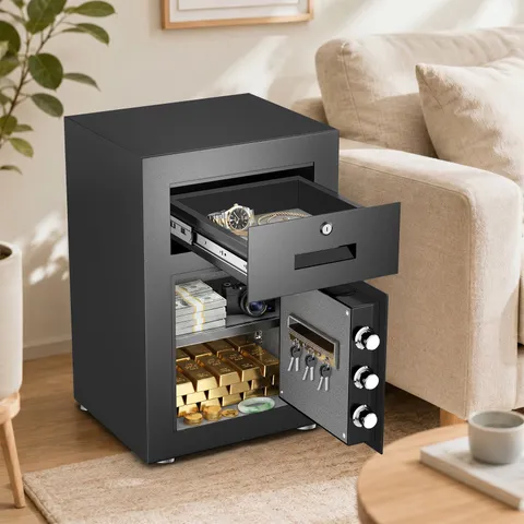 2.4 Cubic Safe Box with Drawer, Digital Home Safe with Backlit Keypad and Shelf