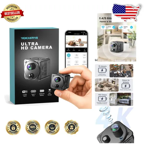 Mini 4K WiFi Camera, 5GHz & 2.4GHz, AI Human Detection, Long Battery, Night V...