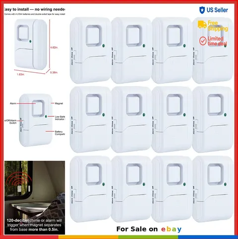 Wireless Door and Window Alarm 12 Pack 120dB Magnetic Sensor Chime Burglar