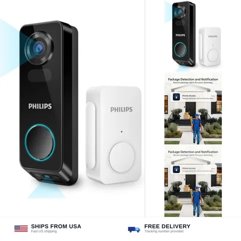 PHILIPS Security Video Doorbell Camera with Chime, Dual Cameras, 2K QHD | No ...