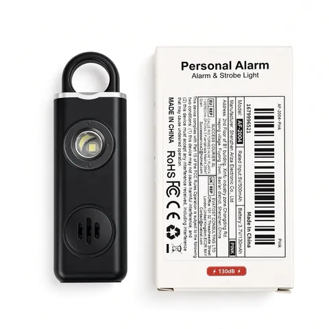 130dB Personal Safety Alarm AF-2004 Rechargeable LED Strobe Black