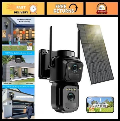 4K Wireless Solar Security Camera - Outdoor Battery Powered, Dual Lens, 360° PTZ
