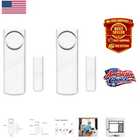90 Db Home Security Alarm Set - Wireless Door and Window Sensors 2 Pack