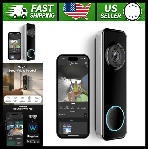 Wyze Battery Video Doorbell Camera, 1536x1536 HD Color Night Vision