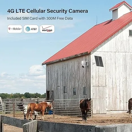 White - SEHMUA 4G LTE Cellular Security Camera Outdoor with SIM Card, Pan Tilt