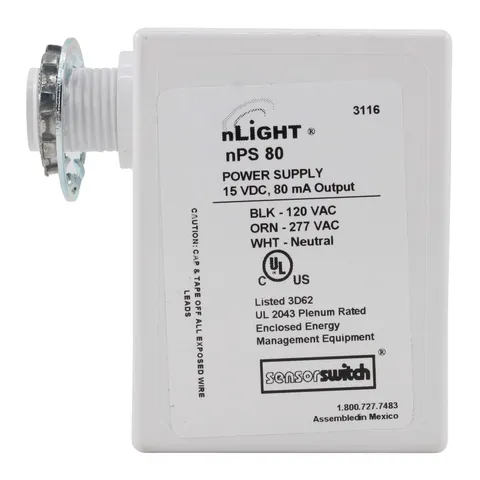 NPS-80 nLIGHT Occupancy Sensor Power Pack, 15Vdc 80mA, 120/277V