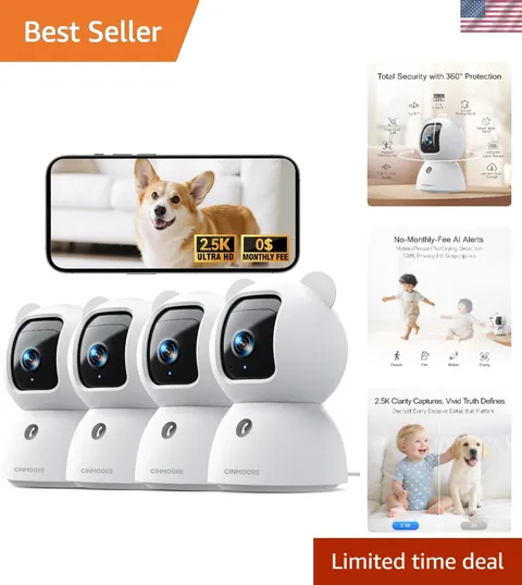 2.5K Indoor Security Camera 4pack, Non-Subscription AI Person/Pet/Cry Detecti...