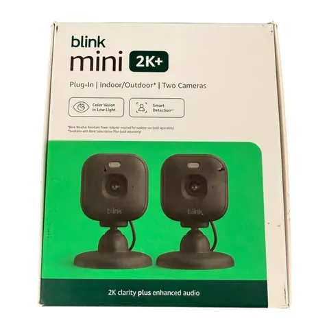 2 PACK Blink Mini 2K+ Plug in Home & Pet Indoor Security Camera Newest Model BLK