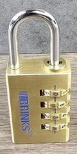 Vtg Brinks brass 4 dial combination weather resistant solid padlock