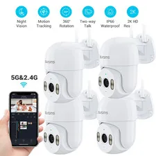 Security Camera Outdoor Wired, 2K IP66 2.4Ghz Wifi Camera 360° PTZ for House Sec
