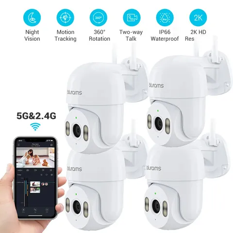 Security Camera Outdoor Wired, 2K IP66 2.4Ghz Wifi Camera 360° PTZ for House Sec