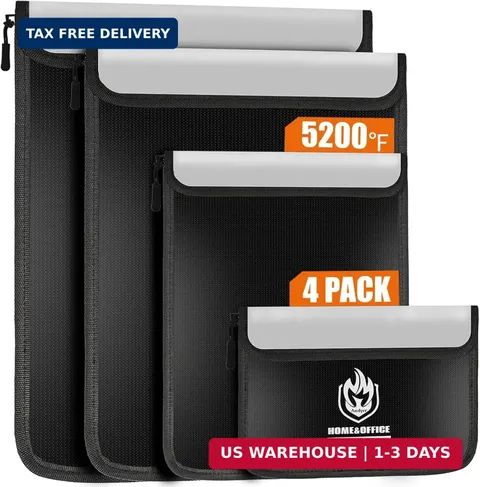 4 Pack Fireproof Document Bags, Waterproof Document Pouch Holder with Zipper, Fi