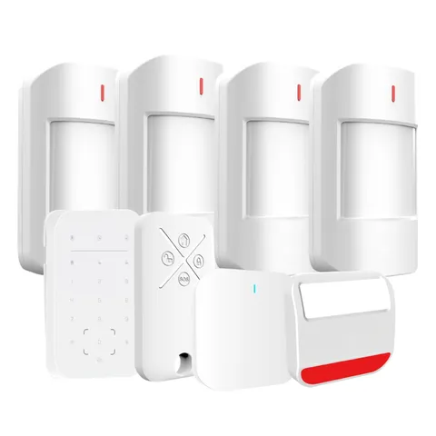 Complete Wireless Alarm Kit – 4 PIR Motion Detectors, Outdoor Siren, Keypad, fob