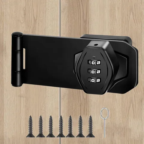 Mechanical Password Rotary Hasp Locks, 3 Digit Keyless Combination Lock Black