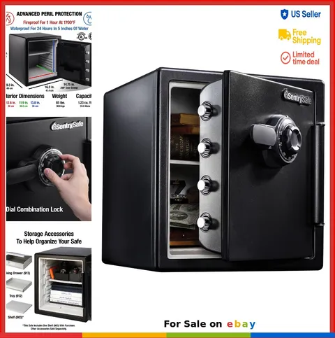 Fire Resistant Waterproof Safe 1.23 Cu Ft Dial Combination Lock Steel Security