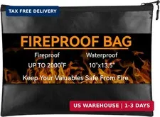 Fireproof Document Bag (10"x13.5"), Waterproof Holder with Zipper for Passport,