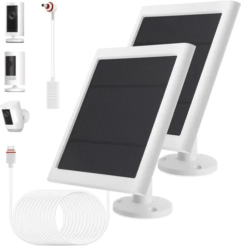 IP65 Solar Panel Outdoor for Ring Cameras (White 2P) Spotlight Cam Plus/Pro Stic